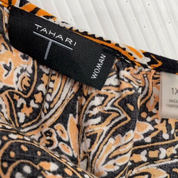 Tahari Women's Floral Blouse, Size 1X/1G  3/4 Sleeve Crew Neck Drawstring,Spring - Picture 3 of 13